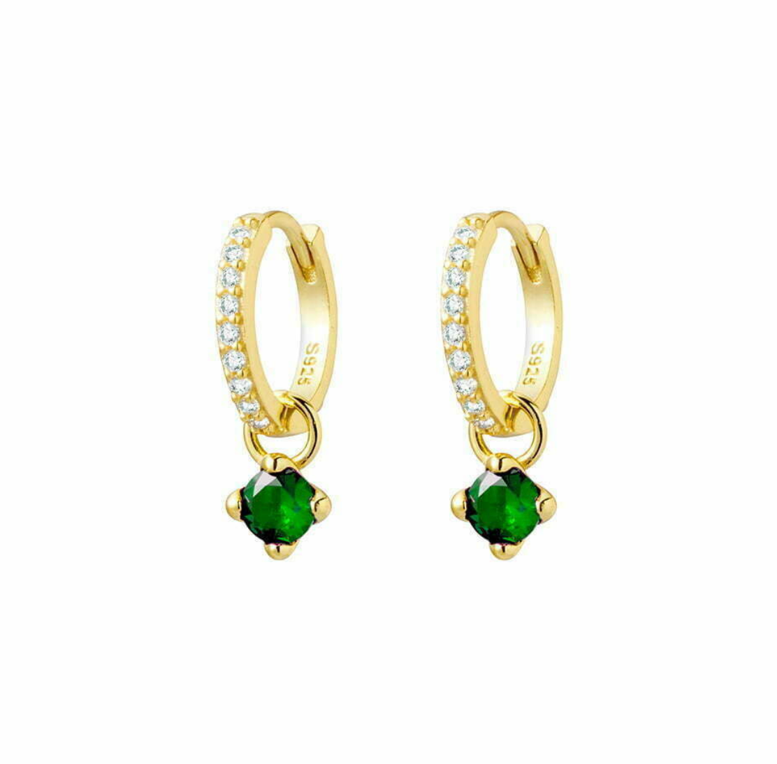 Esme Gold Plated Silver Huggies with Emerald Coloured Stone