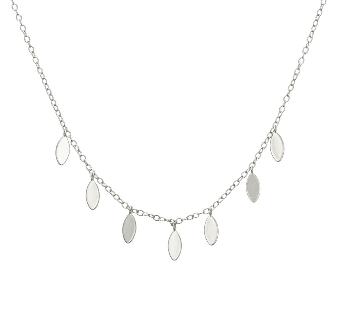 Aadya Sterling Silver Fine Chain Leaf Pendant Necklace