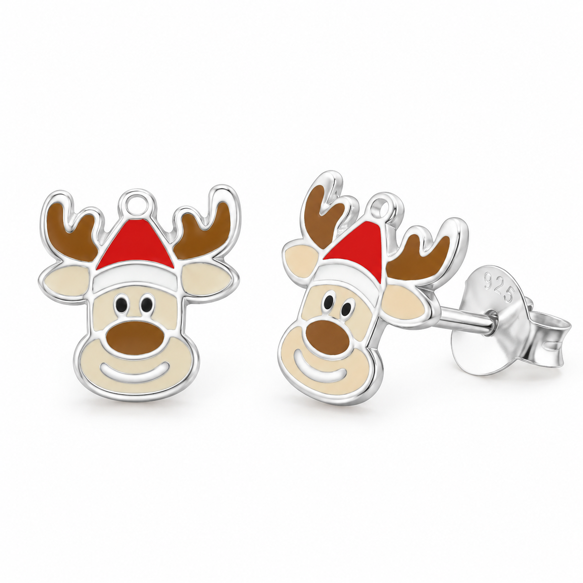 Sterling Silver and Enamel Reindeer Earrings - Caesar Loves Ava