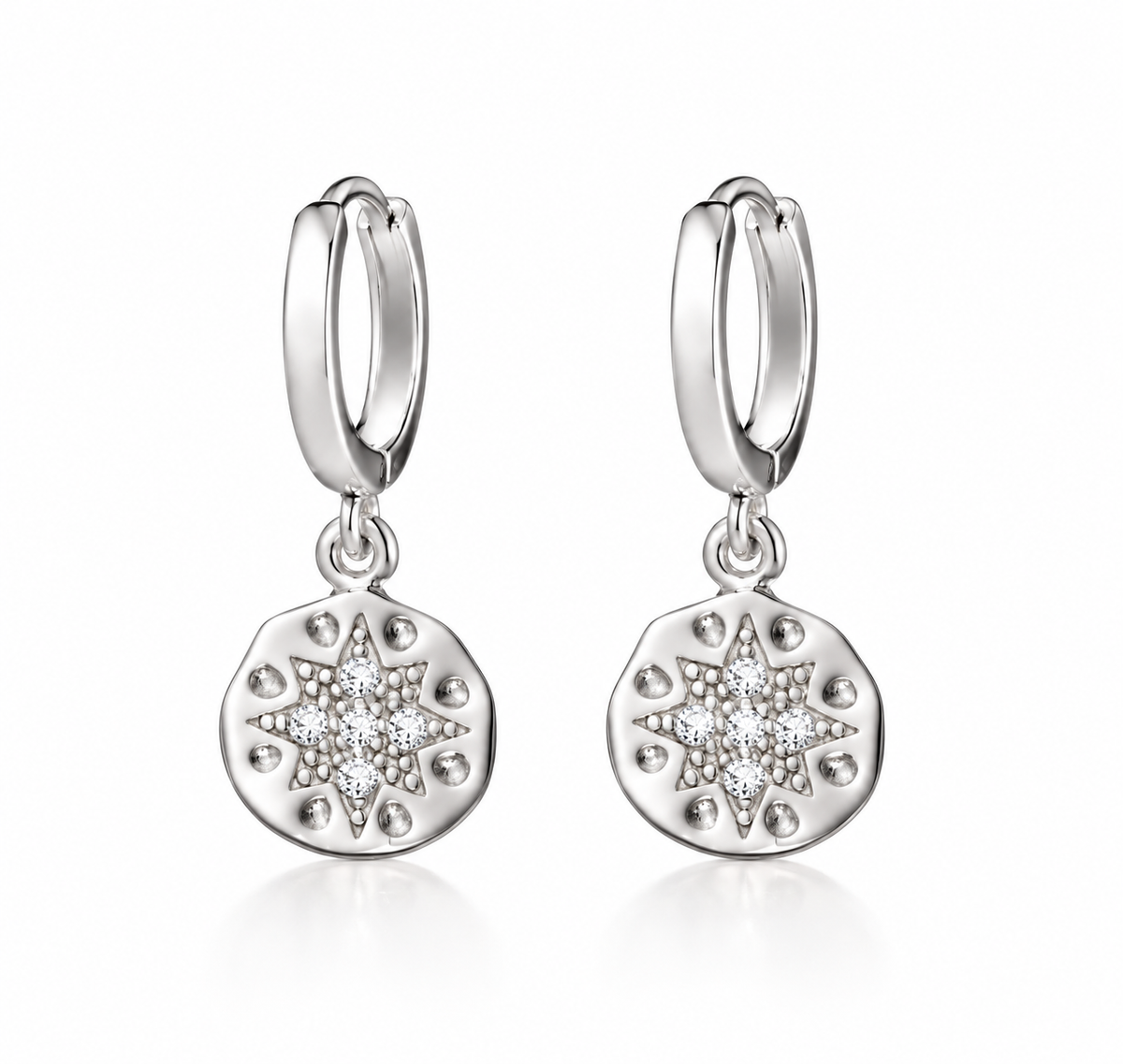 Seren Sterling Silver Star Disc Drop Earrings