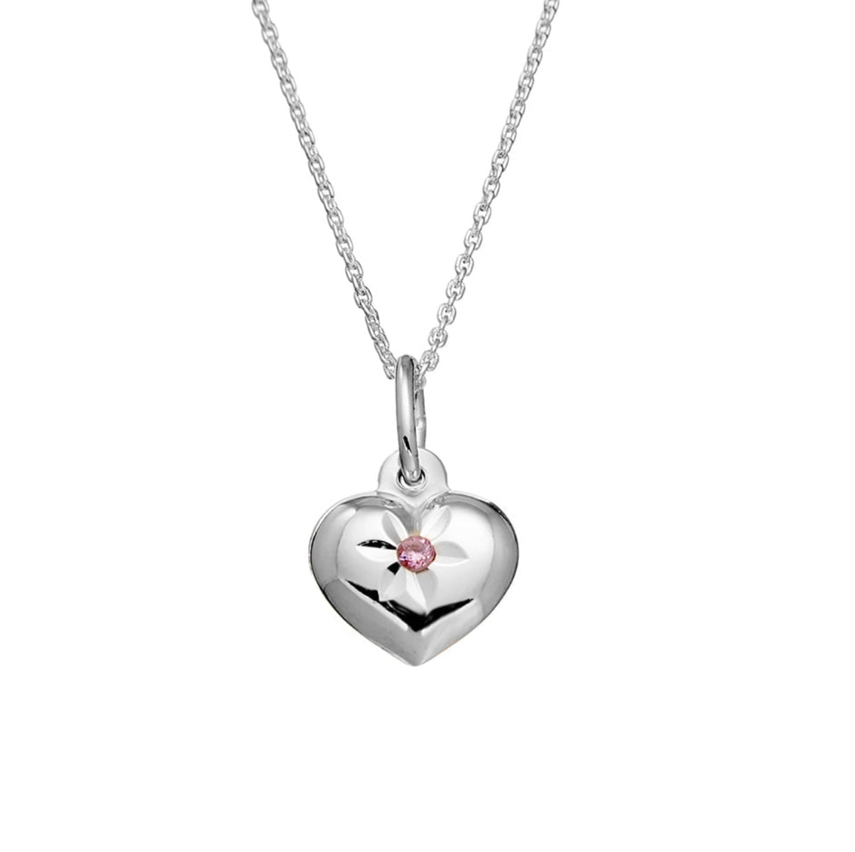 Hannah Sterling Silver Puff Heart Necklace with Pink Stone - Caesar Loves Ava