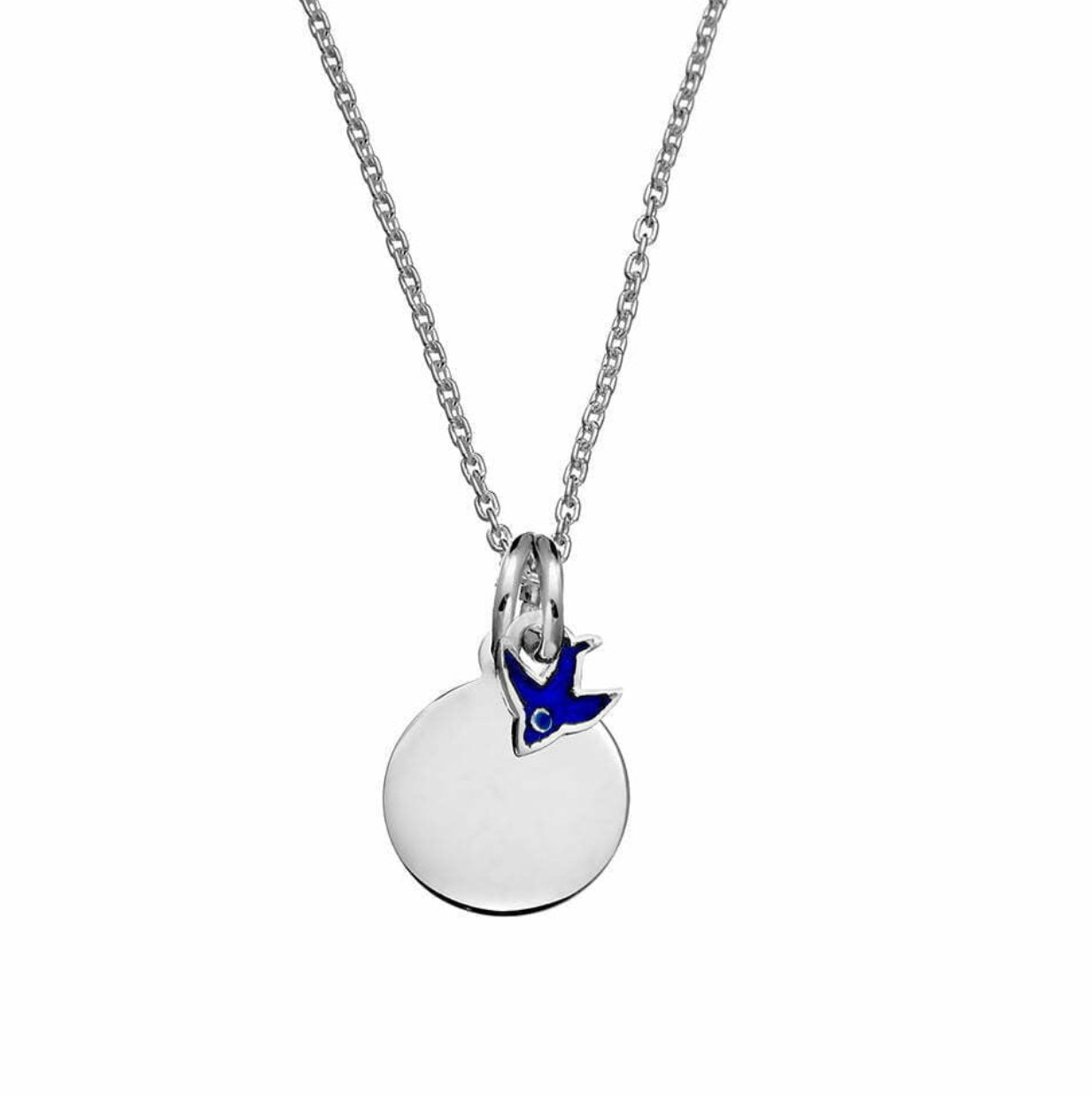 Bailey Bluebird of Happiness Sterling Silver Necklace with Engravable Disc - Caesar Loves Ava