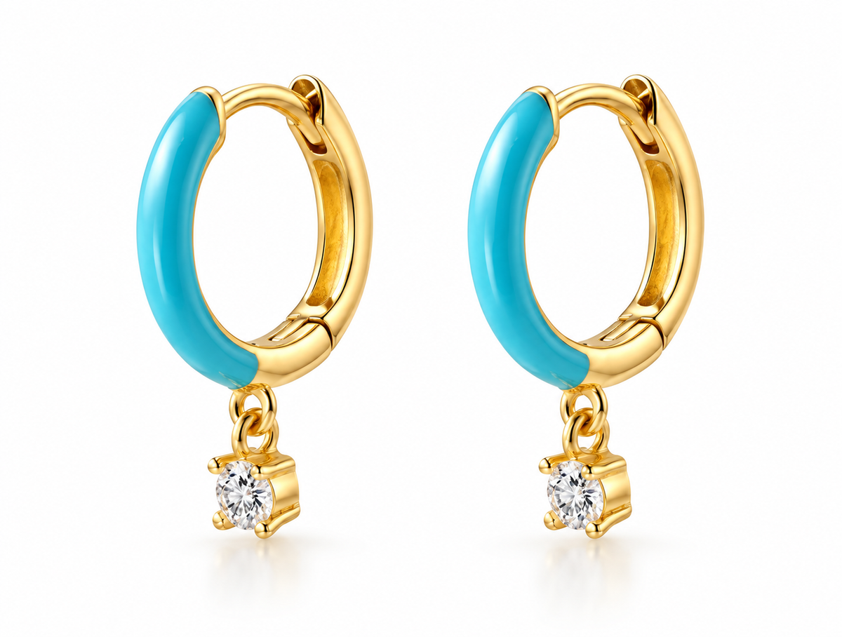 Quinn Sterling Silver and Enamel Hoops with Dazzling Charm