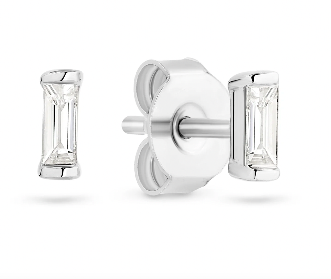 Alyson Solid White Gold and Baguette Diamond Studs - Caesar Loves Ava
