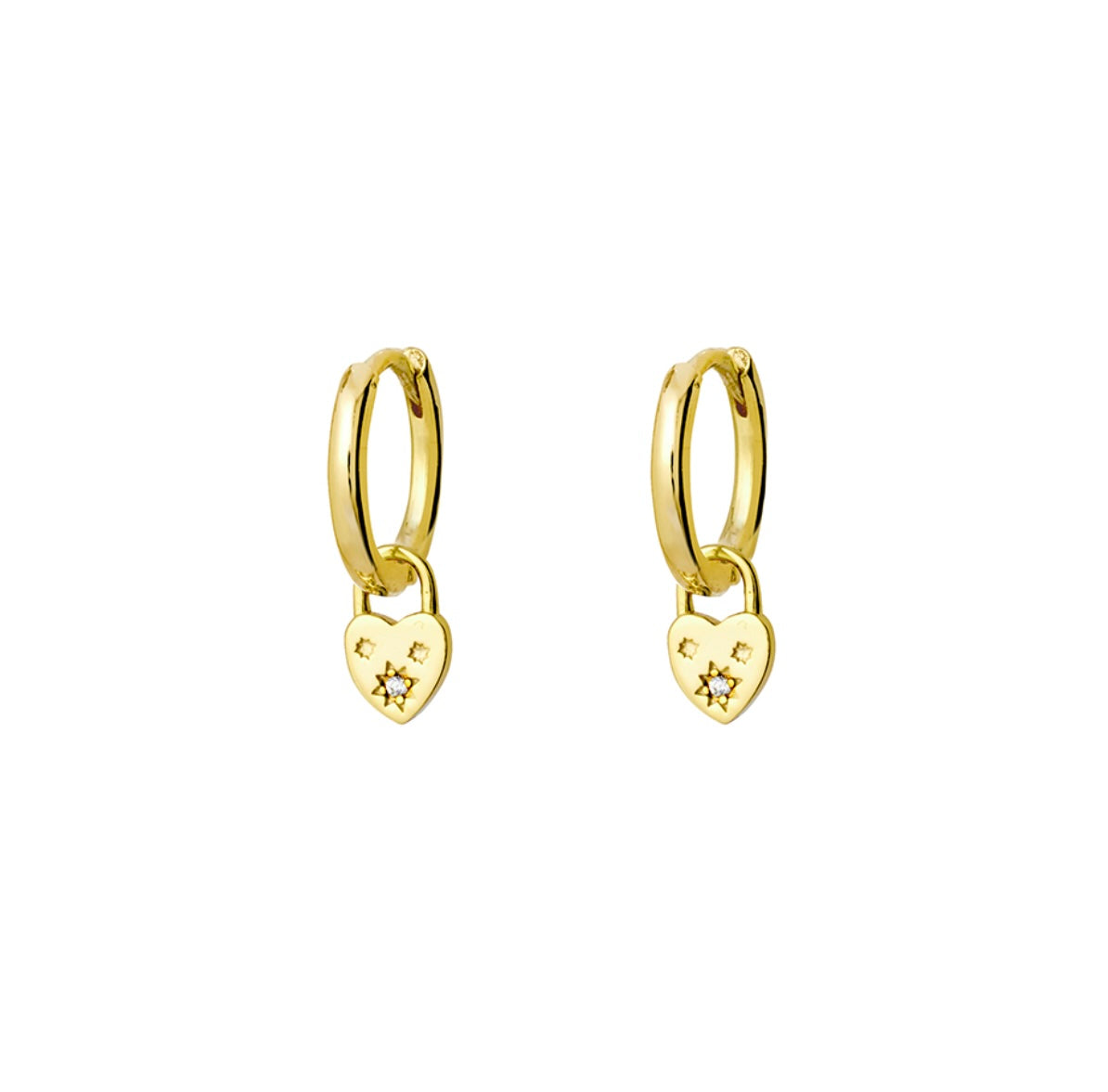 Haley Sterling Silver and Gold Plated Silver Padlock Heart Huggies - Caesar Loves Ava