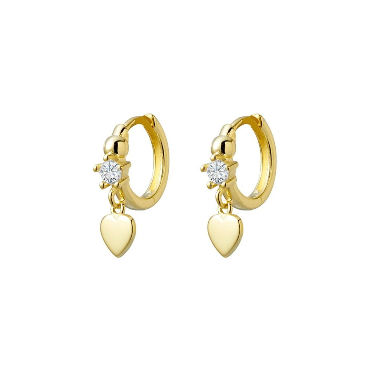 Ivy Sterling Silver and Gold Plated Silver Petite Huggies with Drop Heart Charm - Caesar Loves Ava