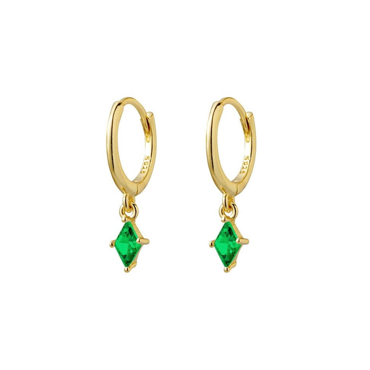 Esme Gold Plated Silver Huggies with Emerald Coloured Stone - Caesar Loves Ava