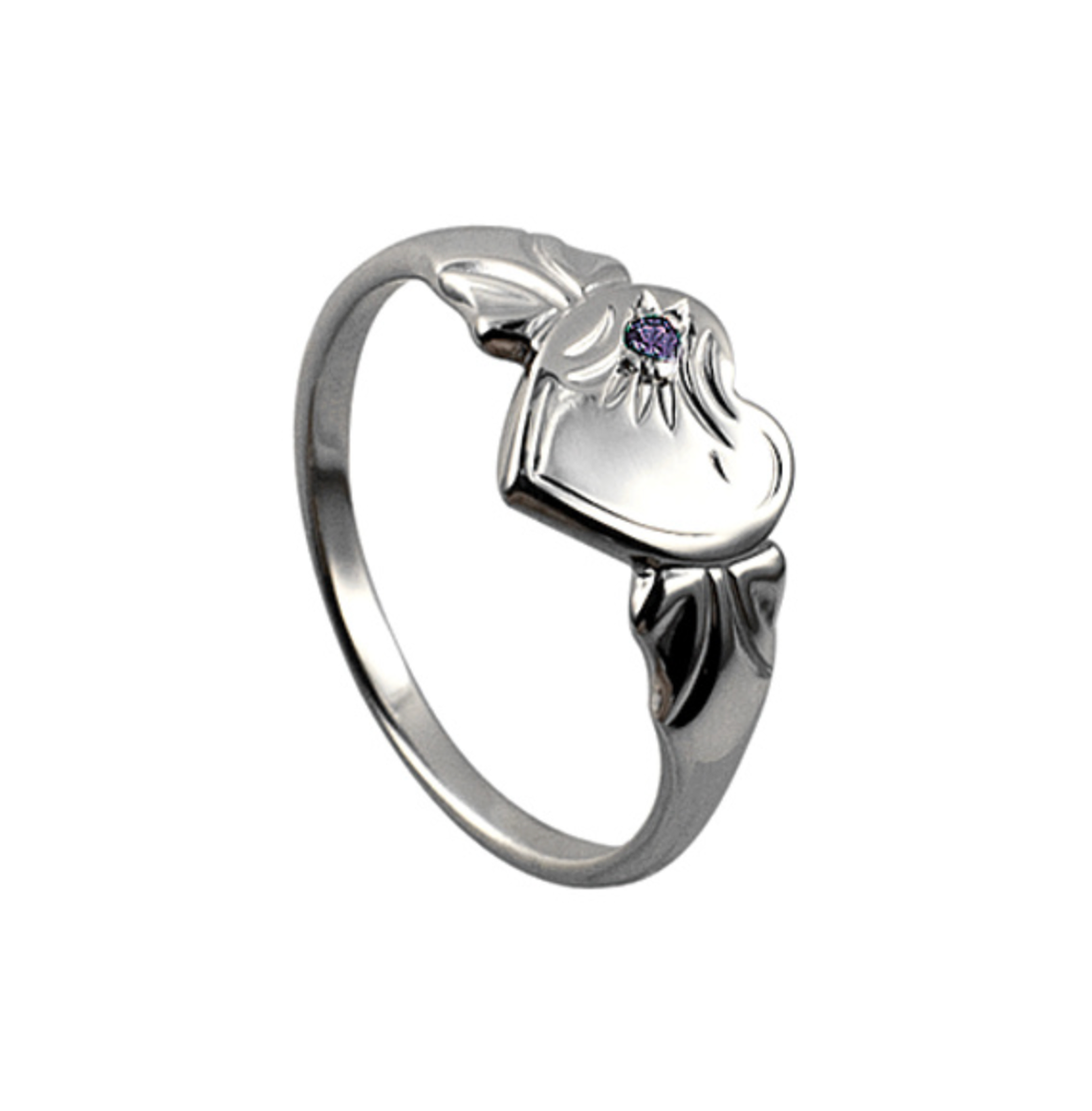 Sterling Silver Heart Signet Ring with Birthstones - Caesar Loves Ava