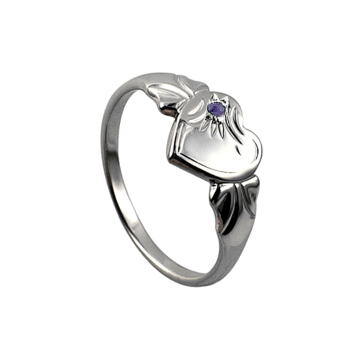 Sterling Silver Heart Signet Ring with Birthstones - Caesar Loves Ava