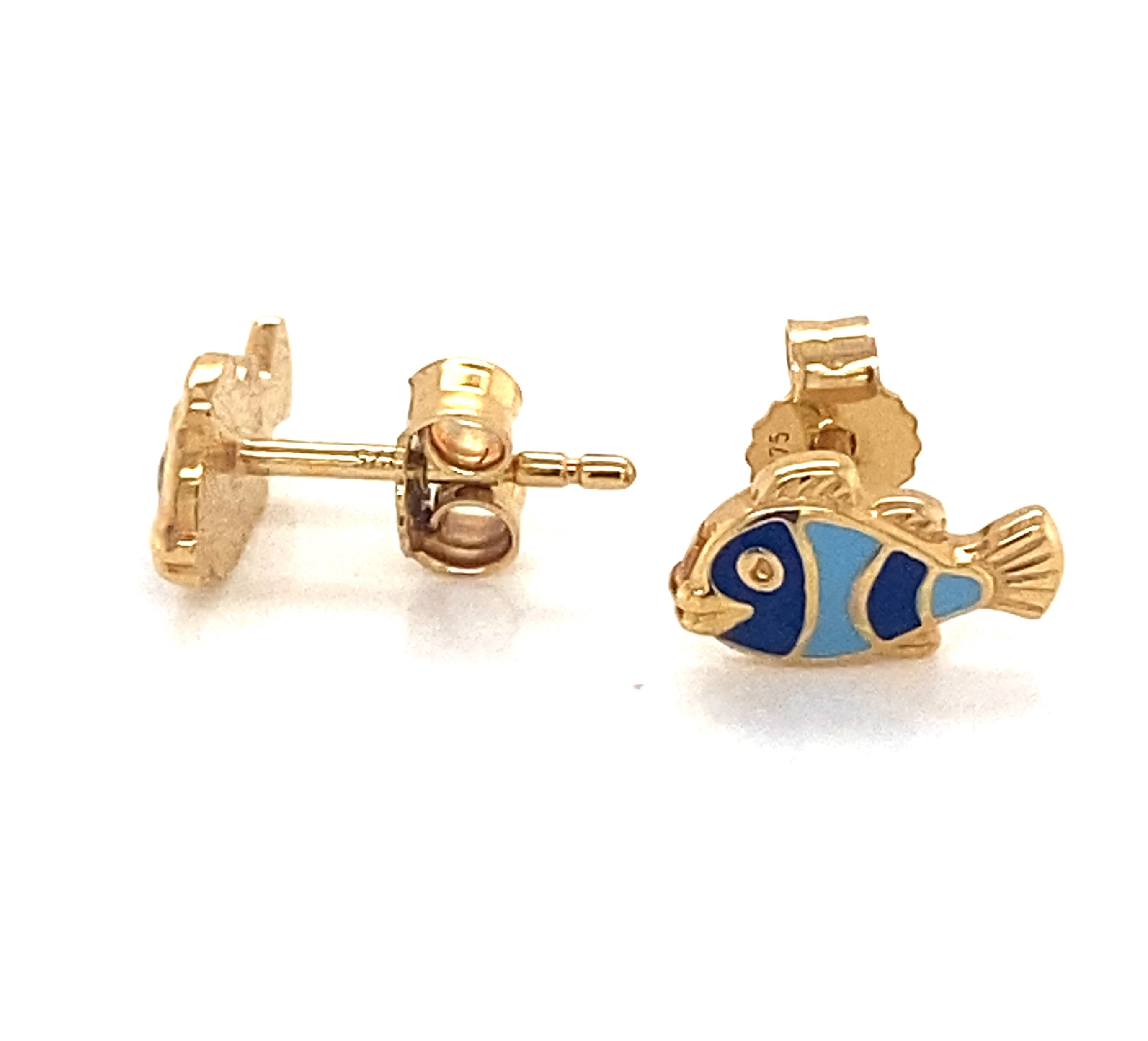 Marina Solid Gold and Enamel Fish Stud Earrings - Caesar Loves Ava