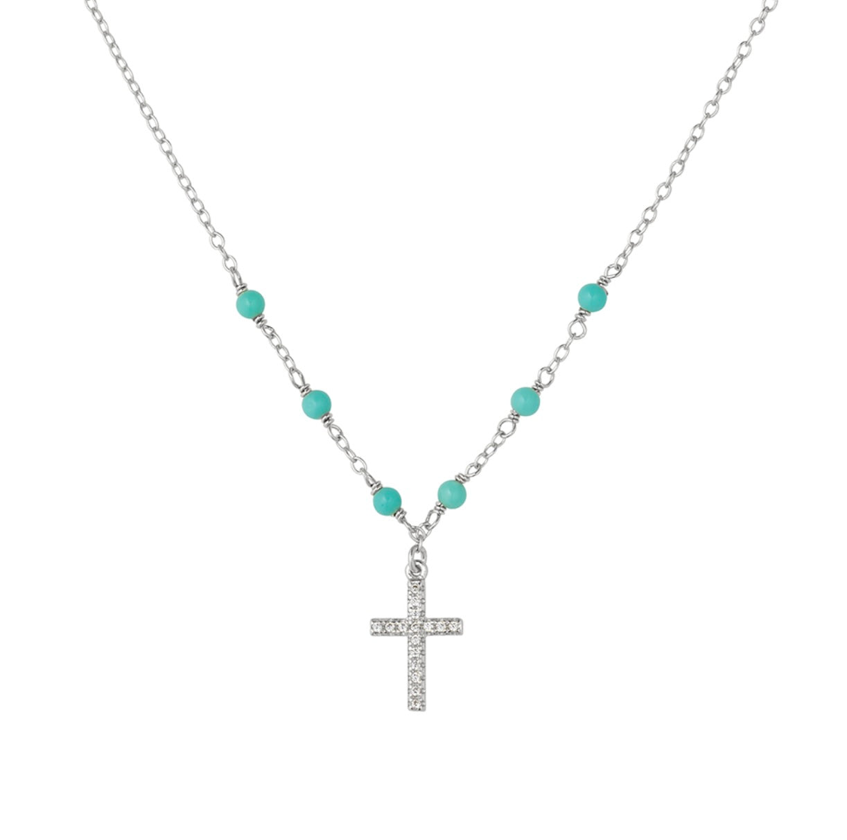 Eden Sterling Silver Dazzling Cross Necklace with Turquoise Beads - Caesar Loves Ava