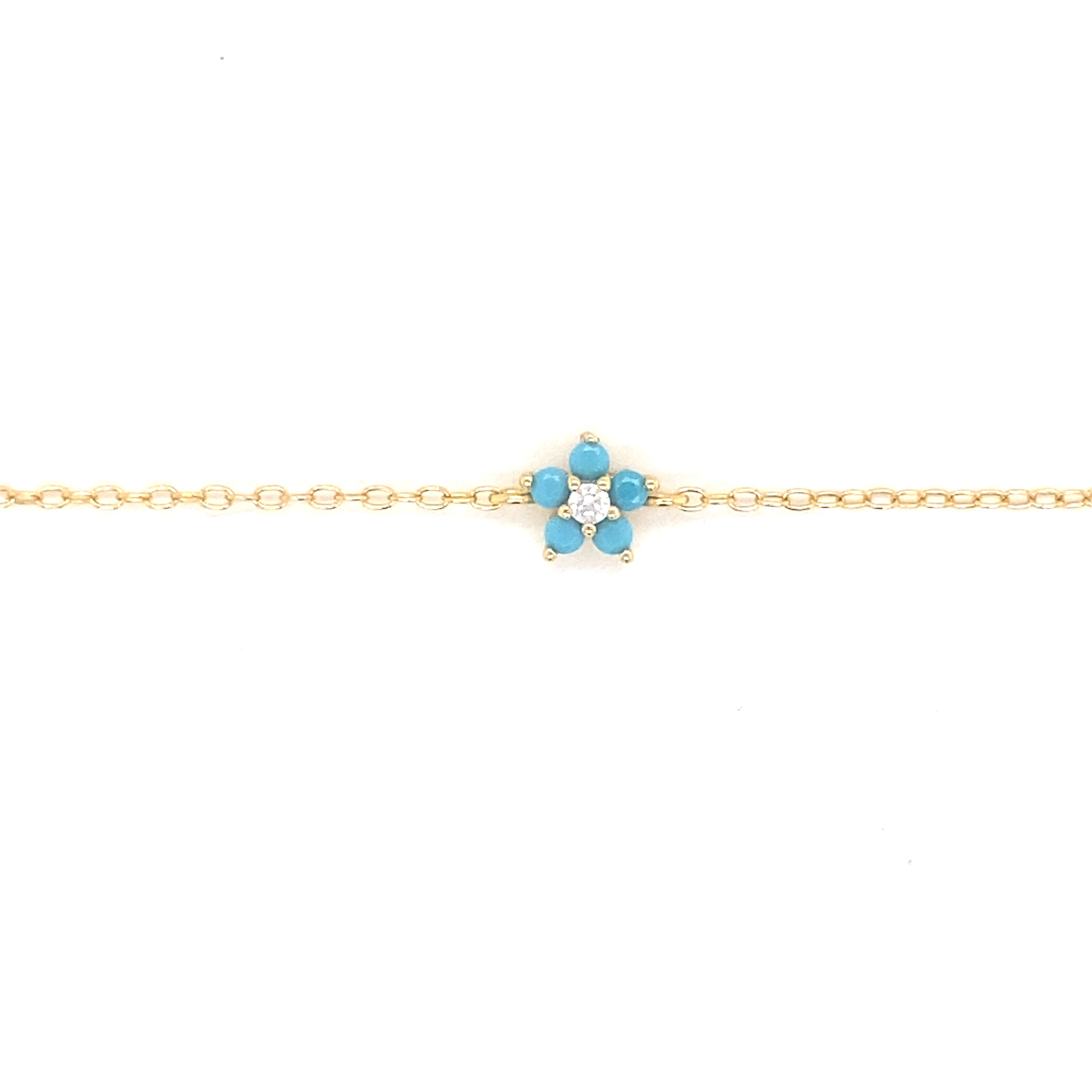 Rhian Gold Plated Silver Turquoise Single Flower Fine Bracelet - Caesar Loves Ava