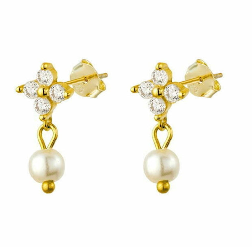 Paige Sterling Silver and Hanging Pearl Clover Earring - Caesar Loves Ava
