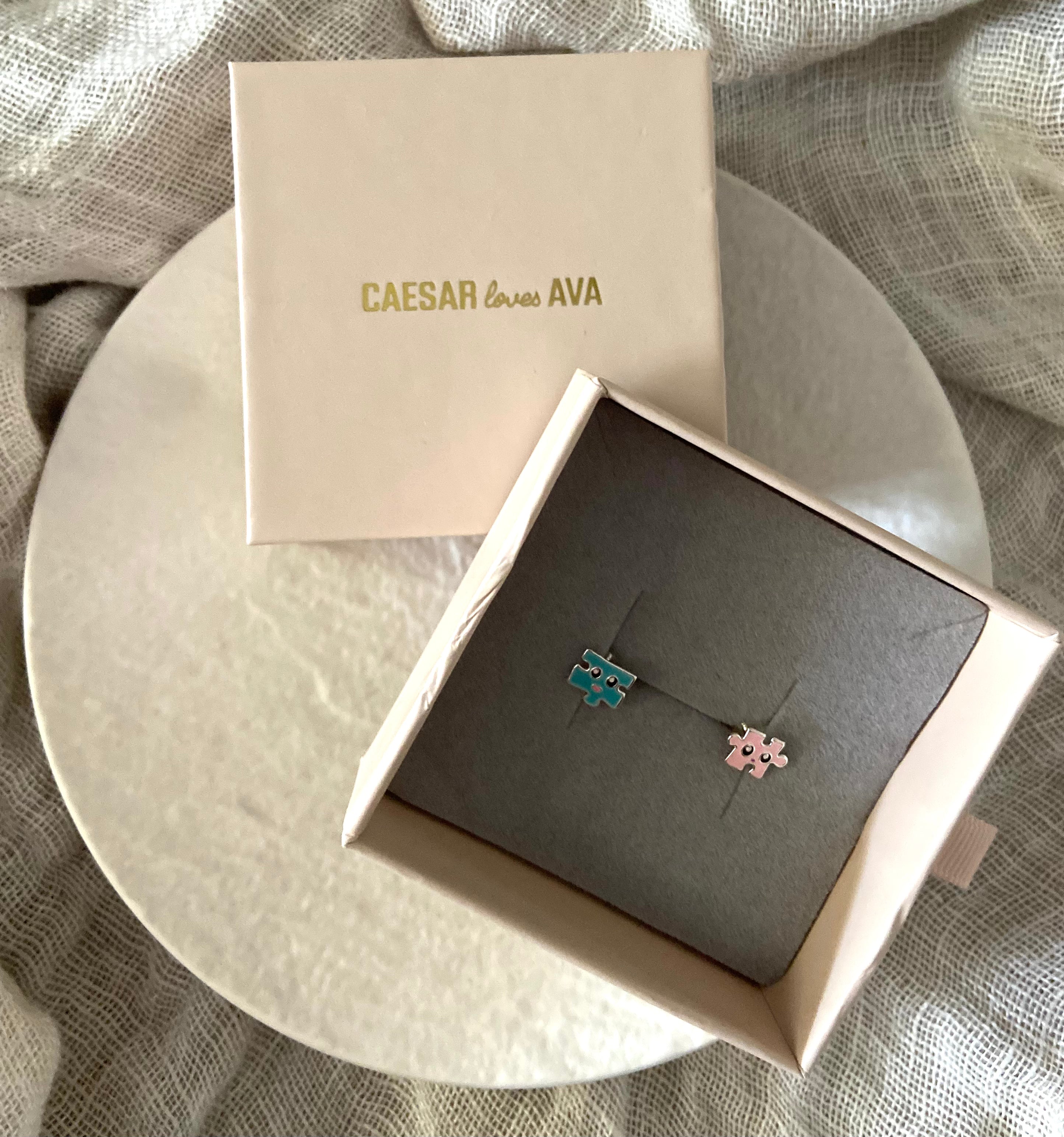 Penny Sterling Silver and Enamel Puzzle Stud Earrings - Caesar Loves Ava